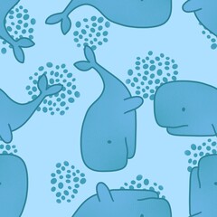 Cartoon kids seamless ocean whale pattern for wrapping paper and clothes print and accessories and notebooks and fabrics