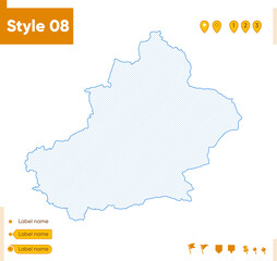 Obraz premium Xinjiang, China - grid map isolated on white background. Outline map. Simple line, vector map.