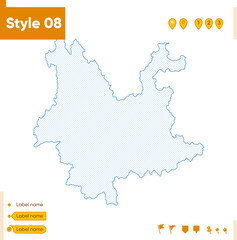 Yunnan, China - grid map isolated on white background. Outline map. Simple line, vector map.