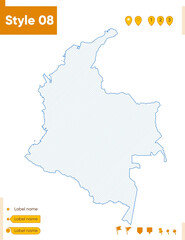Colombia - grid map isolated on white background. Outline map. Simple line, vector map.