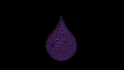 Drop shape printed on the wet glass with purple drops on black background | hydrating concept