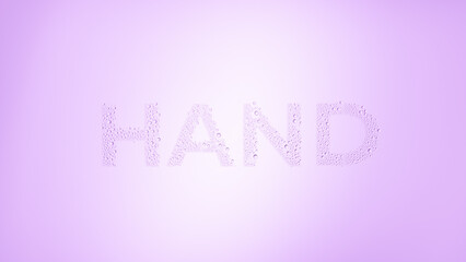 Word hand printed on the wet glass on violet background | hand moisturizer commercial