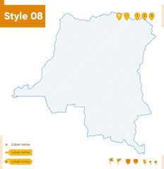 Democratic Republic of the Congo - grid map isolated on white background. Outline map. Simple line, vector map.