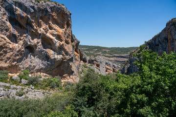 Fototapeta na wymiar view out from a limestone outcrop village over the canyon and gorges of the a National Park 