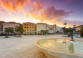 morning view of main square in Mali Losinj, Croatia.
