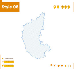 Karnataka, India - grid map isolated on white background. Outline map. Simple line, vector map.