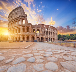 Coliseum or Flavian Amphitheatre (Amphitheatrum Flavium or Colosseo), Rome, Italy. - 518848466