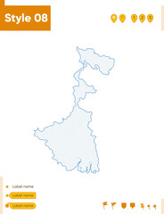 West Bengal, India - grid map isolated on white background. Outline map. Simple line, vector map.