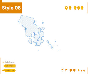 Southeast Sulawesi, Indonesia - grid map isolated on white background. Outline map. Simple line, vector map.