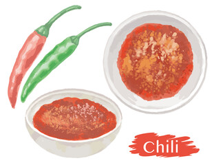 水彩風、チリペッパー。唐辛子。ベクターイラスト素材