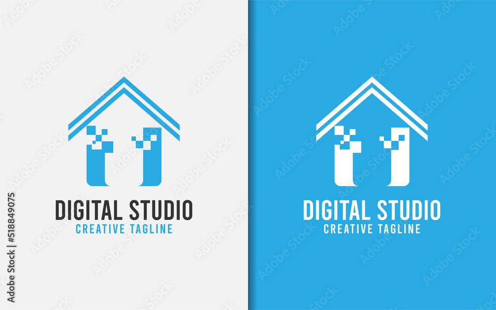 Poster abstract digital house logo design with minimalist concept.