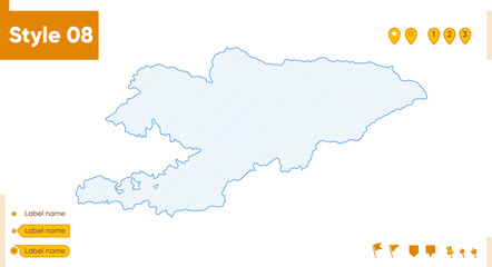 Kyrgyzstan - grid map isolated on white background. Outline map. Simple line, vector map.