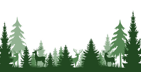 grüne Tannen Wald Landschaft mit Rentieren, isoliert