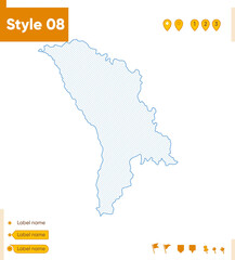 Fototapeta premium Moldova - grid map isolated on white background. Outline map. Simple line, vector map.