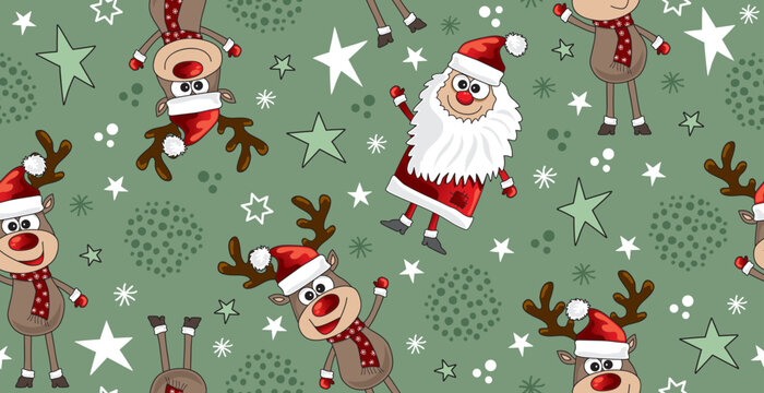 weihnachten nahtloses muster mit lustigen Rentieren und Weihnachtsmann für print, verpackung, papier design