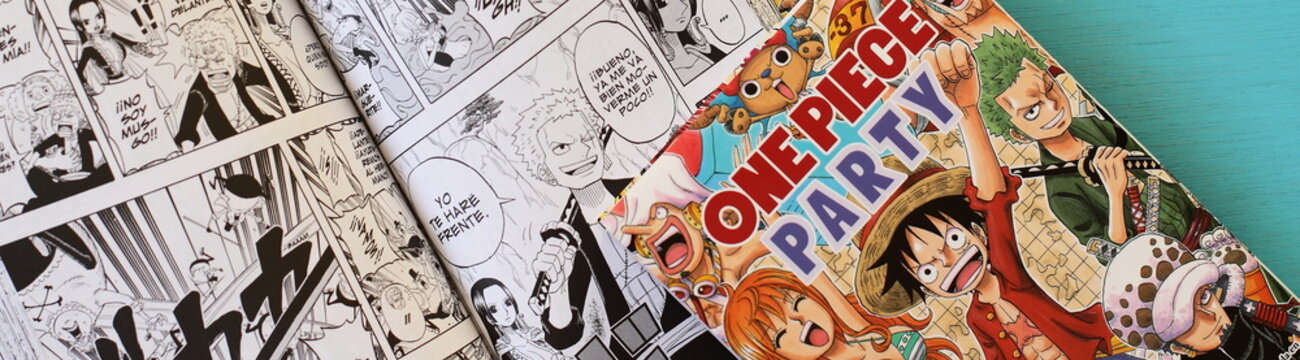 One piece manga book, japanese comic style in Spanish, Vitoria, Spain, July of 2022