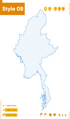 Myanmar - grid map isolated on white background. Outline map. Simple line, vector map.