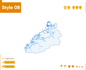 More Og Romsdal, Norway - grid map isolated on white background. Outline map. Simple line, vector map.