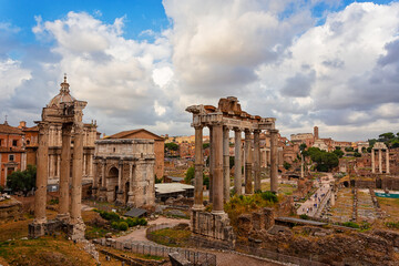 Fototapeta na wymiar Ancient ruins of a Roman Forum or Foro Romano, Rome, Italy.