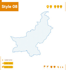 Pakistan - grid map isolated on white background. Outline map. Simple line, vector map.