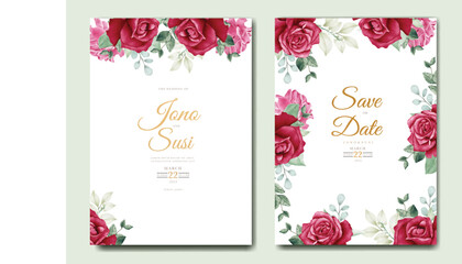 Wedding invitation card with floral and leaves watercolor 