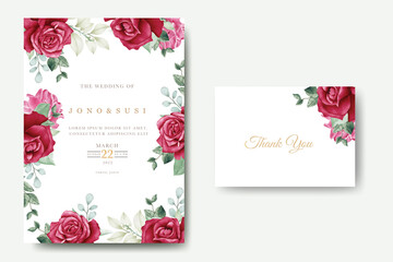 Wedding invitation card with floral and leaves watercolor 