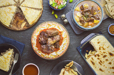 Arabic cuisine; Middle Eastern traditional lunch. It's also a meat-based meal to celebrate 