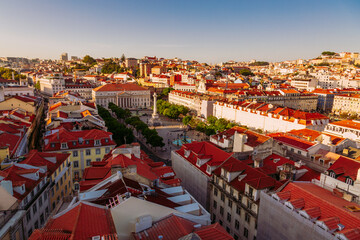 Naklejka premium King Pedro IV, Rossio Square seen from Santa Justa Lift in Lisbon, Portugal