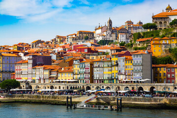 Fototapeta na wymiar Porto, Portugal, old town cityscape and the Douro River, seen from the Dom Lusi bridge