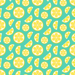 Slices of lemon. Vector seamless pattern in yellow and greeen colors. Best for textile, wallpapers, home decoration, wrapping paper, package and web design.