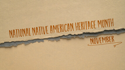 November - National Native American Heritage Month, handwriting on a handmade paper, reminder of historical and cultural event