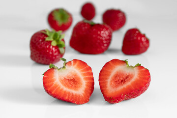 Close-up of strawberries on a white background