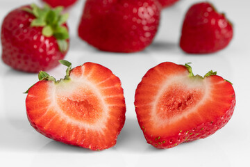 Close-up of strawberries on a white background