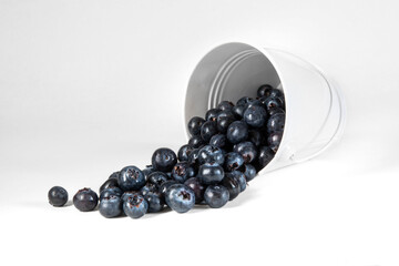 Close-up of fresh blueberries on a white background