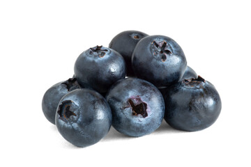 Close-up of fresh blueberries on a white background