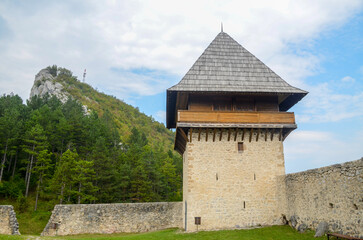 Fototapeta na wymiar Medieval fortress. Walls and towers on old castle. Castle Architecture. 