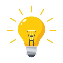 Linear vector of a light bulb isolated on a white background. A sign of an idea, a solution, a concept of thinking. Lighting Electric lamp. Electricity, shine. Fashionable flat style for graphic desig