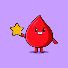 Cute cartoon blood drop character holding big golden star in cute modern style design