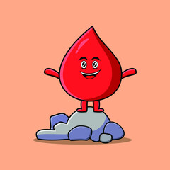 Cute cartoon blood drop character standing in stone vector illustration in flat cartoon style