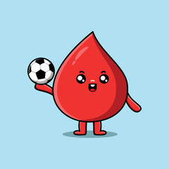 Cute cartoon blood drop character playing football in concept flat cartoon style illustration