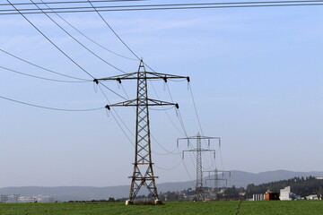 Electric pole and wires carrying high voltage current