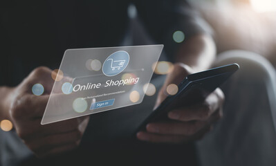 Online Shopping and digital banking concept. Man using mobile phone and credit card for online shopping and internet payment via mobile app, E-commerce, digital marketing