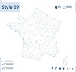 France - white low poly map, polygonal map. Outline map. Vector illustration.