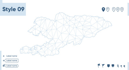 Kyrgyzstan - white low poly map, polygonal map. Outline map. Vector illustration.