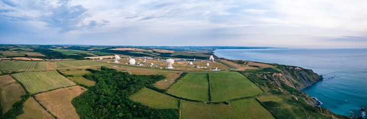 Fototapeta na wymiar Fields and Farms over GCHQ Bude, GCHQ Composite Signals Organisation Station Morwenstow, Cornwall, England