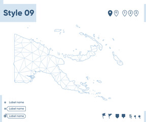 Papua New Guinea - white low poly map, polygonal map. Outline map. Vector illustration.