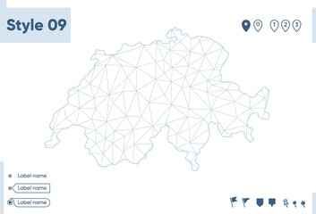 Switzerland - white low poly map, polygonal map. Outline map. Vector illustration.
