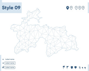 Tajikistan - white low poly map, polygonal map. Outline map. Vector illustration.