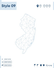 New Jersey, USA - white low poly map, polygonal map. Outline map. Vector illustration.