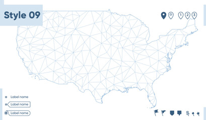 USA, United States Of America - white low poly map, polygonal map. Outline map. Vector illustration.